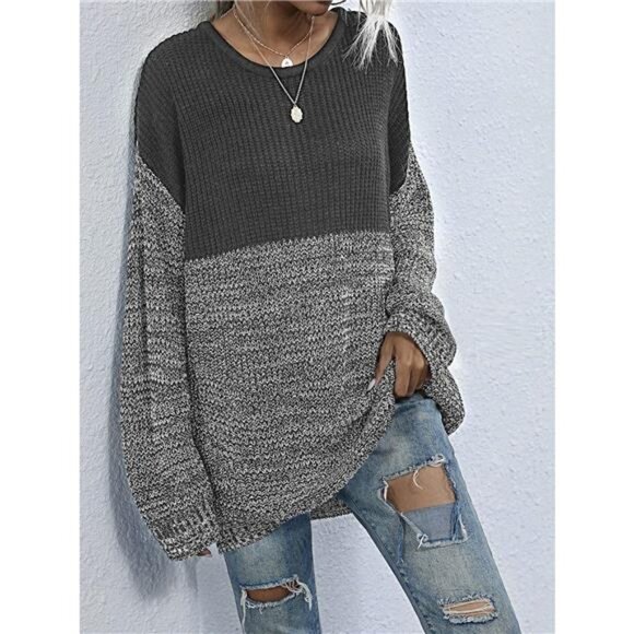 Color Block Long Sleeve Oversized Sweater - Picture 9 of 16